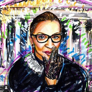 Ruth Bader Ginsburg Mixed Media Giclee Portrait by Cris Clapp Logan