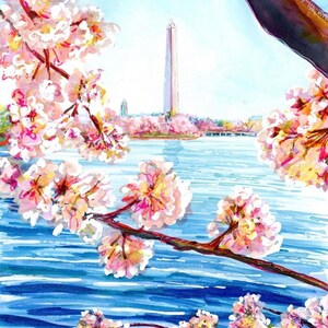 Washington Monument and Cherry Blossoms by Cris Clapp Logan