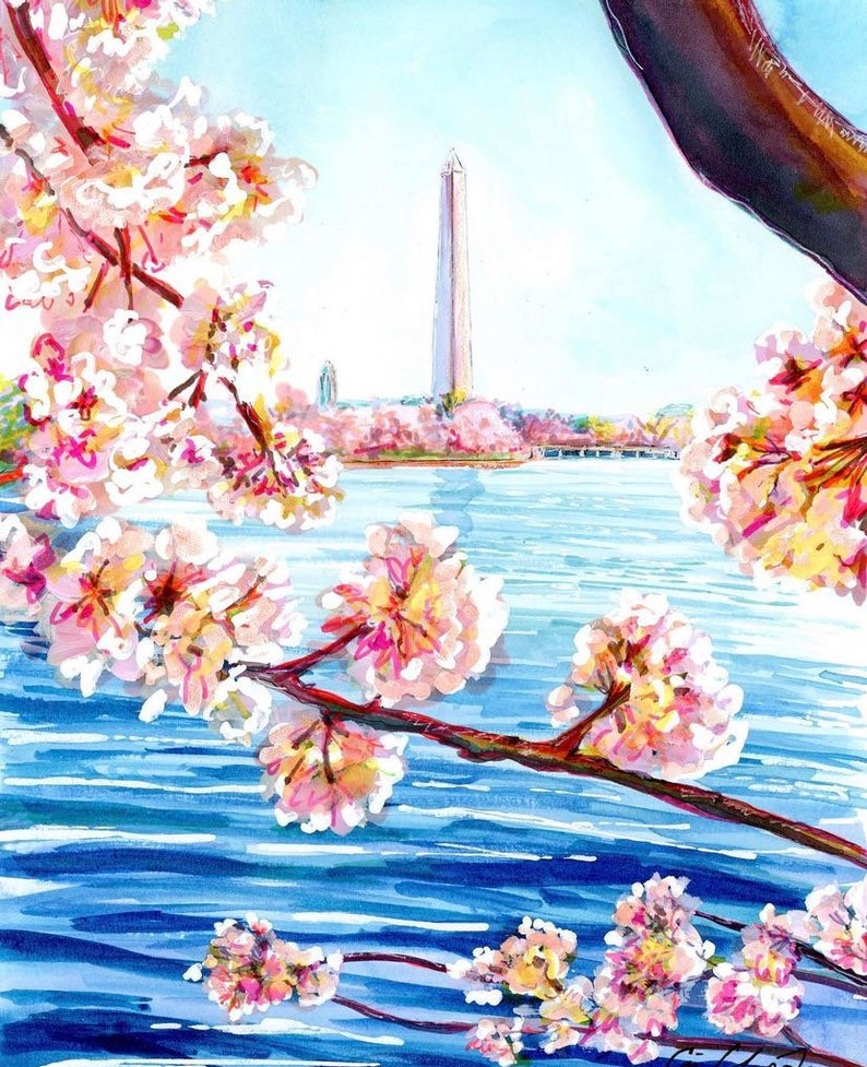 Washington Monument and Cherry Blossoms by Cris Clapp Logan image 1