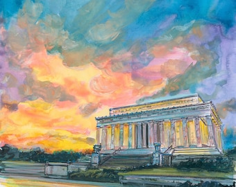 Sunset at the Lincoln Memorial Washington D.C. Gicleé art by Cris Clapp Logan