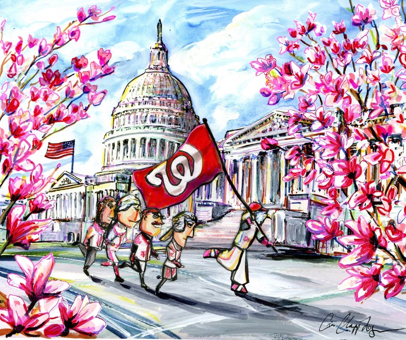 Washington Nationals Mascots Blossoms Gicleé Print by Cris Clapp Logan image 1