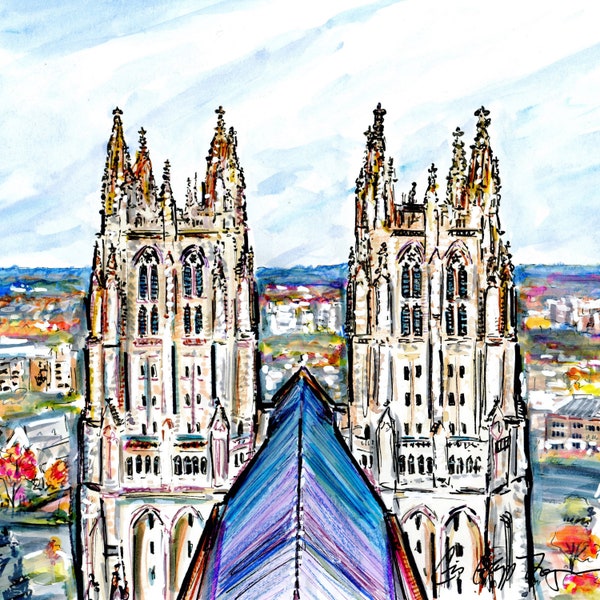 National Cathedral Print by Washington DC Artist Cris Clapp Logan
