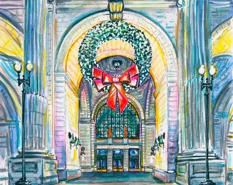 Union Station Holiday Wreaths by Cris Clapp Logan Washington DC Print