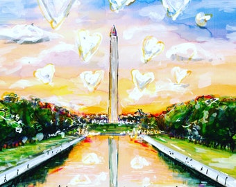 Heart Clouds Over Reflecting Pool by DC Artist Cris Clapp Logan