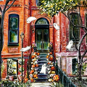 Capitol Hill Halloween Stoop Decor Gicleé art print by Cris Clapp Logan