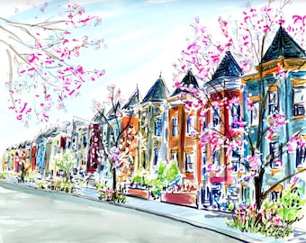 Washington DC Capitol Hill Neighborhood Illustration by Cris Logan Art