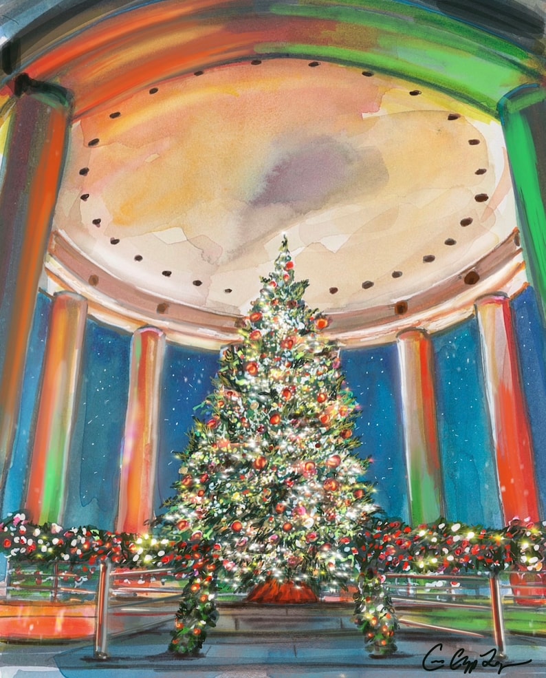 Gicleé illustration of the Christmas Tree at the Canadian Embassy in Washington D.C. by Cris Clapp Logan image 1