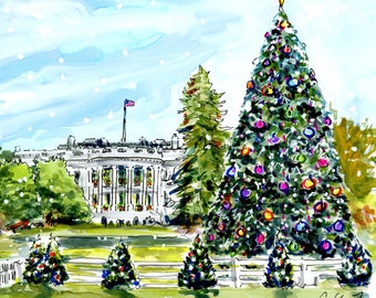 White House at Christmas by Cris Clapp Logan Giclee Print
