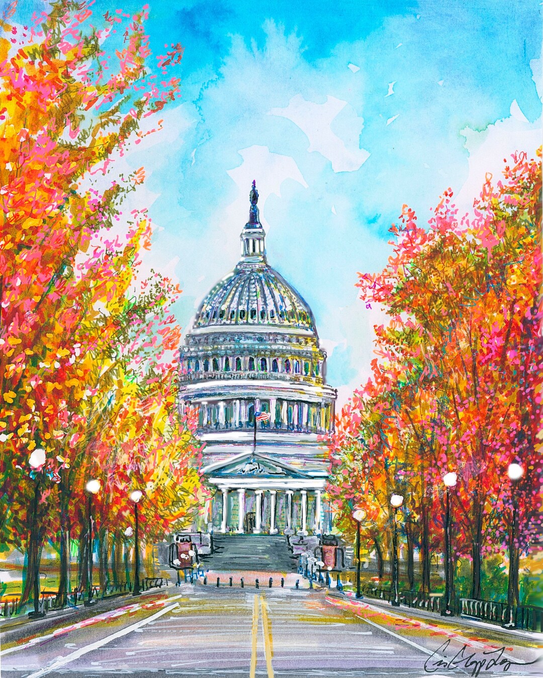 U.S. Capitol in the Fall by Cris Clapp Logan Gicleé Print Washington D