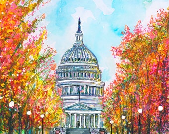 U.S. Capitol in the Fall by Cris Clapp Logan Gicleé Print Washington D.C. Art