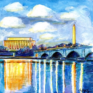 DC at Dawn - Lincoln and Memorial Bridge Art by Cris Clapp Logan