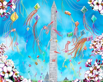 Kite Festival Gicleé Print at Washington Monument in DC by Cris Clapp Logan