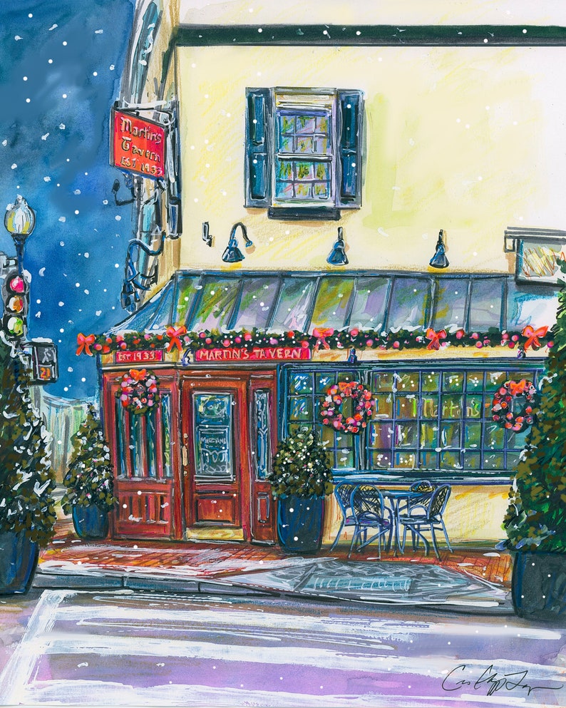 Historic Martin's Tavern Washington D.C. Restaurant in Snow by Cris Clapp Logan image 1