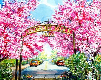 Giclee Print of Washington D.C. LeDroit Park with Cherry Blossoms by Cris Clapp Logan