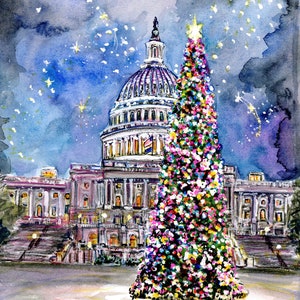 Árvore de Natal do Capitólio dos EUA, Washington DC, arte natalina por Cris Clapp Logan