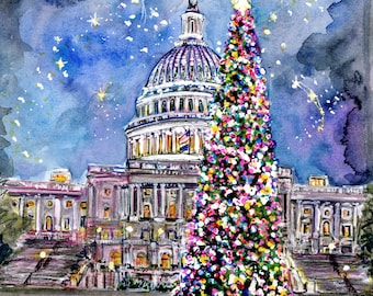 U.S. Capitol Christmas Tree Washington DC Holiday Art by Cris Clapp Logan