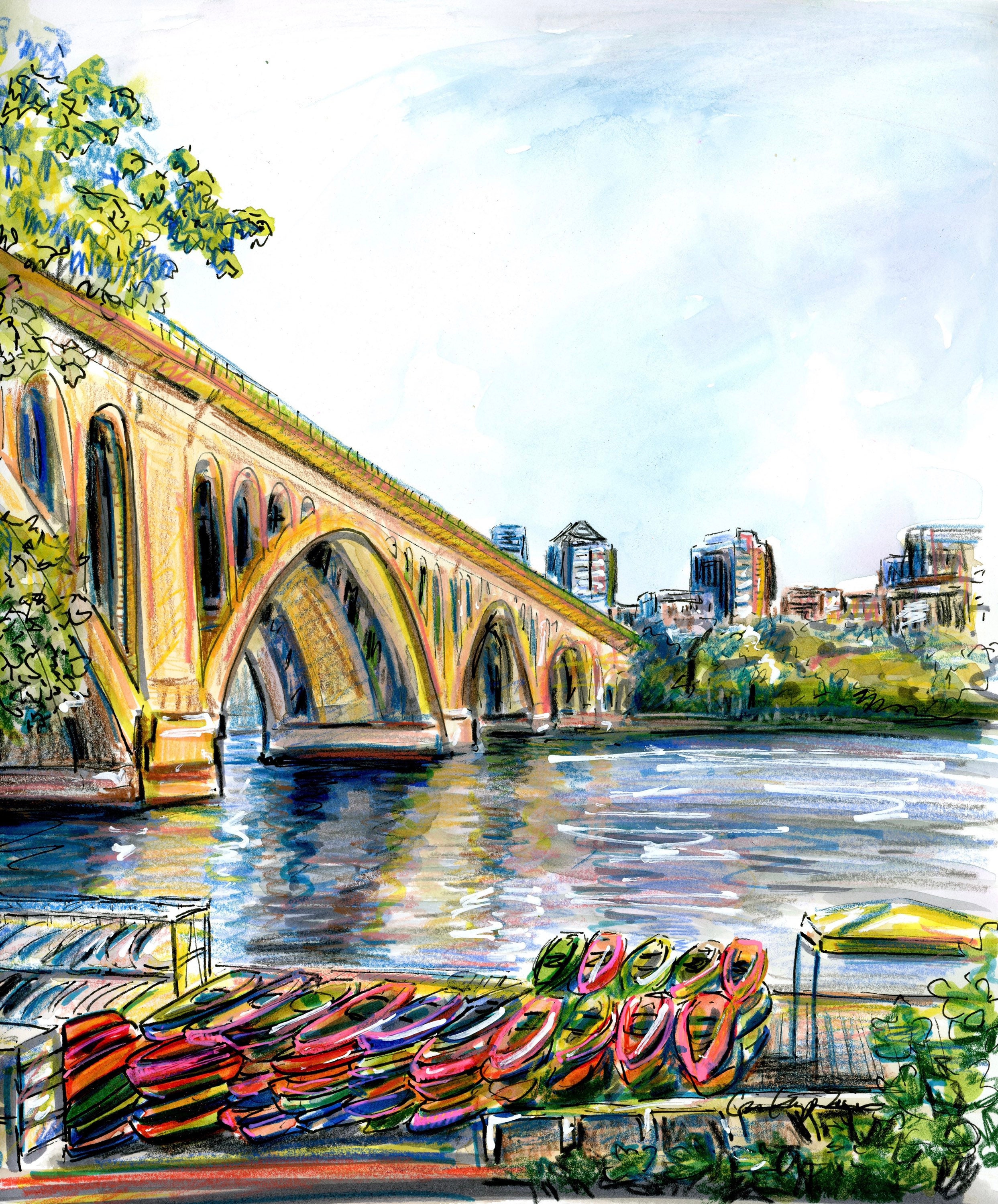 Key Bridge Boathouse illustration by Cris Clapp Etsy