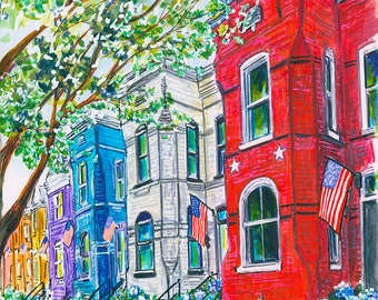 Hydrangea Row Homes on Capitol Hill Washington DC Gicleé Print by Cris Clapp Logan