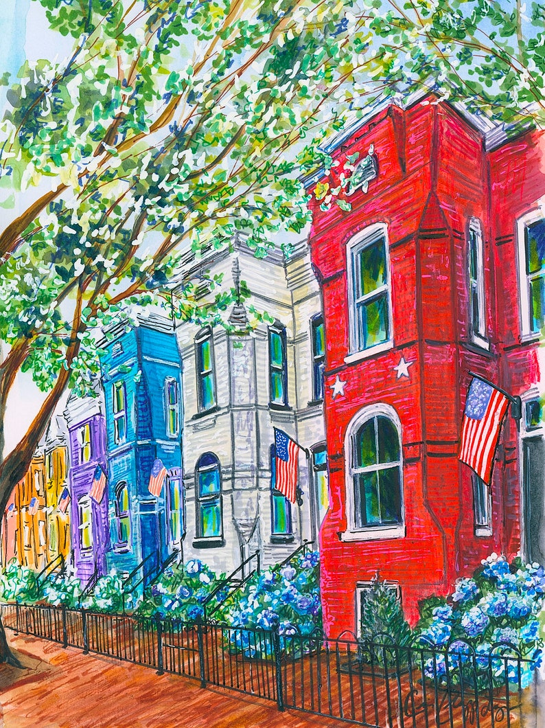 Hydrangea Row Homes on Capitol Hill Washington DC Gicleé Print by Cris Clapp Logan image 1