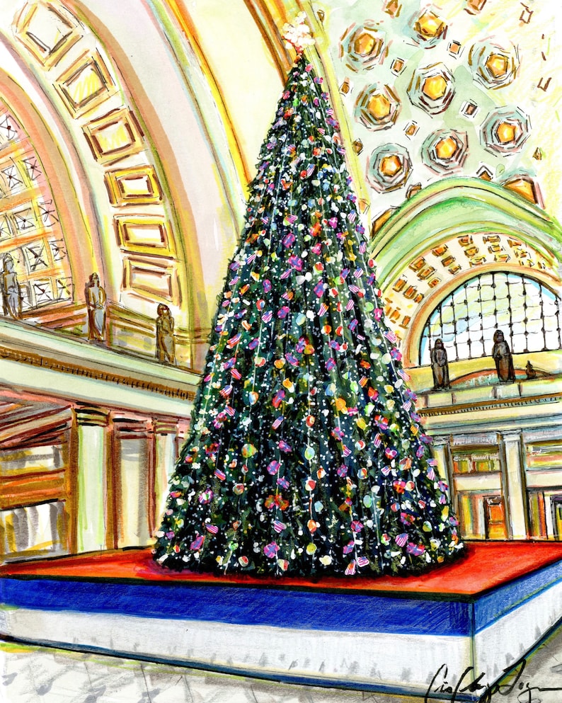 Gicleé Print of Union Station Christmas Tree by Cris Clapp Logan image 1