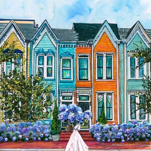 Old Town Flower Stroll Hydrangeas Washington DC Gicleé Print Illustration by Cris Clapp Logan