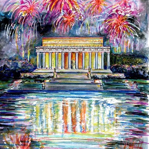 Lincoln Memorial 4 de julio Día de la Independencia Impresión Gicleé por Cris Clapp Logan