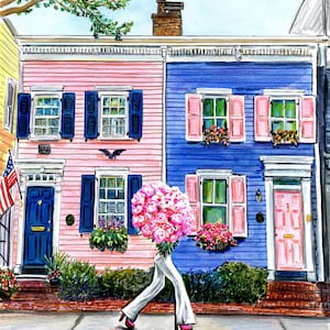 Old Town Flower Stroll Giclee Print by Cris Clapp Logan