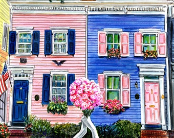 Old Town Flower Stroll Giclee Print by Cris Clapp Logan