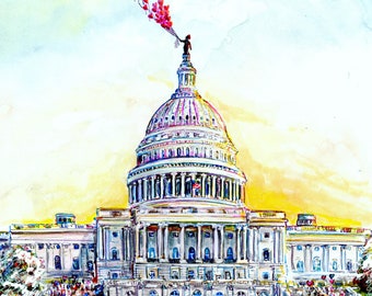 Giclee Print Heart Balloons over U.S. Capitol Building by Cris Clapp Logan