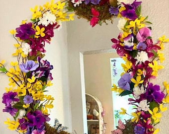 Floral Mirror: Artificial Flower Wall Art Home Decor