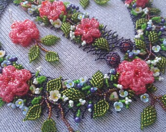 Ukrainian jewelry. Beaded necklace. Amazing set "Rose melody-1" .Multicolor set. Flowers. Rose. Great gift set for woman.