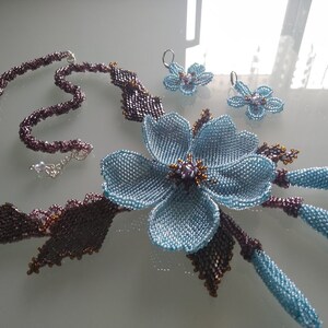Ukrainian handmade.Ukrainian jewelry. Amazing beaded necklace &quot;Big blue flower&quot;