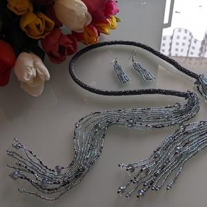 Ukrainian jewelry made of beads .Ukrainian handwork . Bead set &quot;Streamlet&quot;. The best birthday present