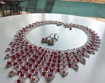 Ukrainian jewelry. Beaded necklace "Winter cranberry". A gift for Valentine's Day, Christmas and birthday.