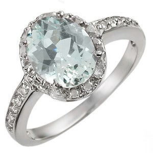 Aquamarine & Diamond Ring 14K White Gold, Vintage Gift engagement wedding ring birthstone gemstone  unique ring promise r