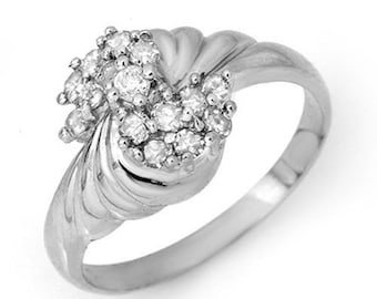 Anillo de compromiso vintage con diamantes, oro blanco de 18 quilates, talla 6,5