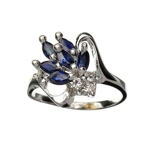 Blue Sapphire & Topaz Platinum Over Sterling Silver Ring Vintage Gift for birthday, wedding, birthstone, gemstone ring,  promise ring