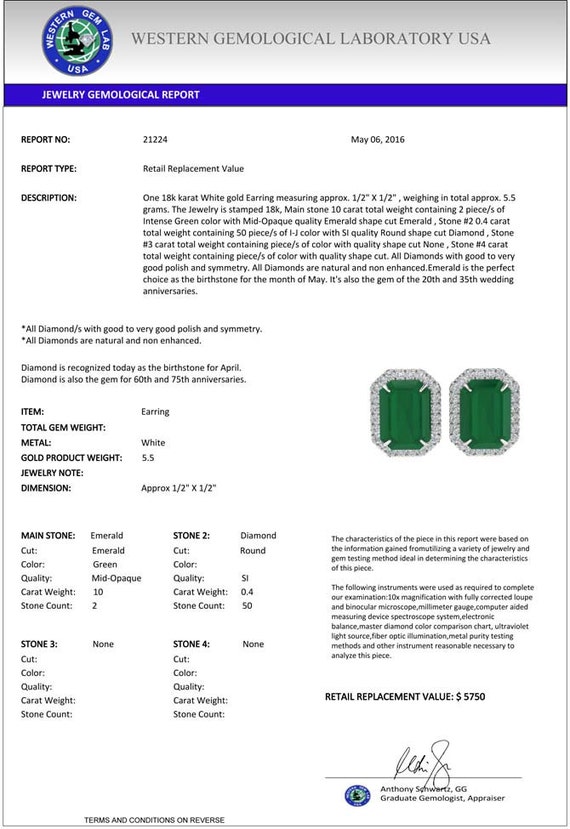 Emerald & Diamond Certified Halo Stud Earrings 18… - image 3