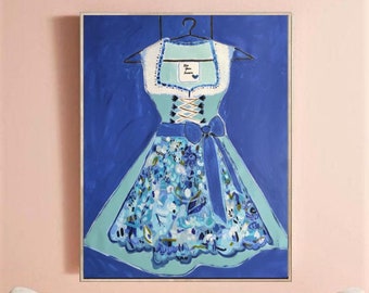 40" bavarian dirndl painting blue original artwork modern painting on canvas contemporary abstract art by sophie vanderfeld