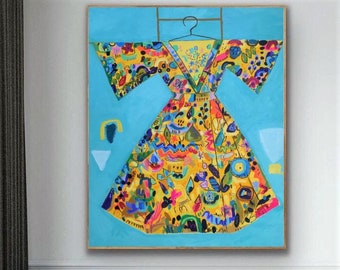 50" floral dress painting large original artwork hippie summer painting california inspired artwork by sophie vanderfeld