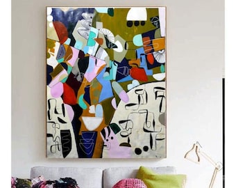 modern large canvas art, midcentury abstract painting, colorful original art by Sophie Vanderfeld