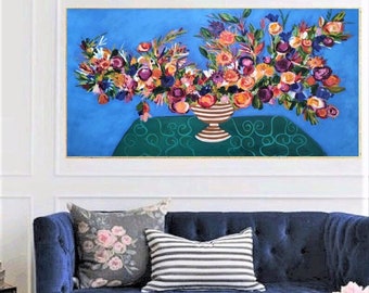30"x60" flower painting on canvas, colorful large original artwork, floral abstract painting by sophie vanderfeld