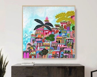 mallorca landscape abstract painting, colorful original artwork, nice painting on canvas, floral abstract Art, by Sophie Vanderfeld