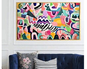 36"x60" Geometric abstract painting, colorful original art, modern large painting, vibrant abstract art by Sophie Vanderfeld