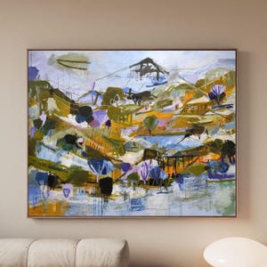 40"x50" original landscape painting on canvas, earthy tones modern artwork, large painting for office or home interior by Sophie Vanderfeld