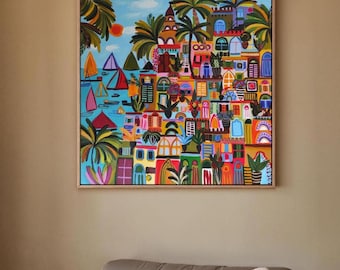 original Mediterranean landscape on canvas with acrylic paints, painted to order, available in variable sizes by Sophie Vanderfeld