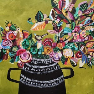 30&quot;x60&quot; inches large flower painting, original hand-painted acrylic artwork on canvas by sophie vanderfeld