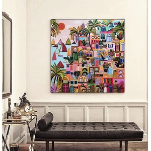 andalusia original painting, large landscape artwork, colorful abstract painting on canvas by sophie vanderfeld
