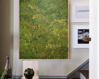 42"x55" inches original painting, large green artwork, contemporary painting on canvas, acrylic abstract artwork by sophie vanderfeld