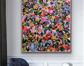 40"x50" inches large flower painting on canvas, floral original artwork, botanic acrylic painting by sophie vanderfeld